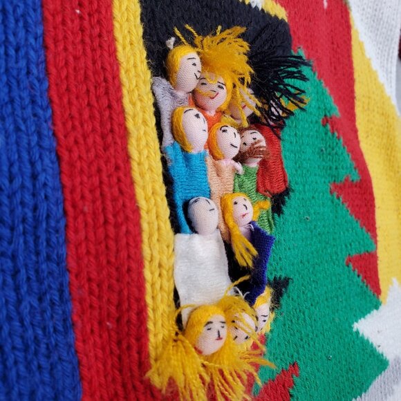 Raquel Hand Knit Sweater Peru 3D Cotton Large Wearable Art OOAK Christmas Ugly - Picture 6 of 12